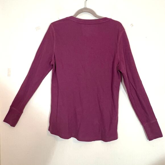 Natural Reflections Thermal Henley Sz Large Dark Pink Waffle Knit Cabincore Cozy - Picture 2 of 5